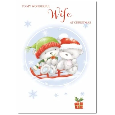 Image of doodlecards Wife Christmas Card Cute Bears on Sled Medium Size for with Plain Envelope