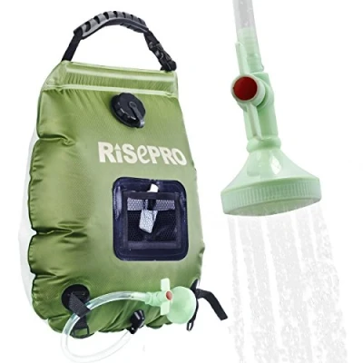 Image of RISEPRO Solar Shower Bag 5 gallons/20L Heating Premium Camping Hot Water with Temperature 45C Removable Hose on/off Switchable Head Hiking Climbing Summer