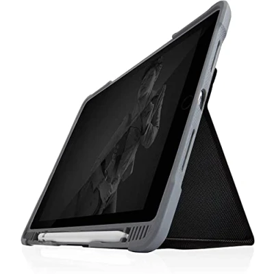 Image of STM Bags Dux Plus Duo Case for Apple iPad 10.2 Inch (2021 2019) Black/Transparent [Military Standard I Pencil/Logitech Crayon Compartment Water Repellent Stand Function Wake/Sleep]