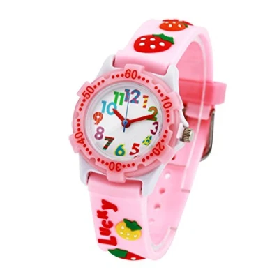 Image of ele ELEOPTION Children&#039;s Watch Waterproof 3D Cute Cartoon Round Dial Silicone Rubber Band Quartz Wrist Xmas Gift for Little Girls Boy Kids Children Environmental Friendly Strawberry, Pink