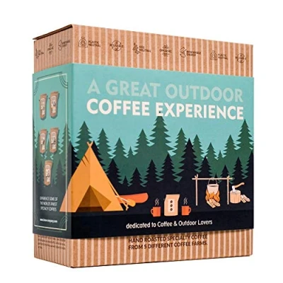 Image of Outdoor Coffee Gift Set for Men &amp; Women 5 of The World&#039;s Finest Single Estate Specialty Organic Coffees Brew Enjoy Anytime, Anywhere Camping Traveller Themed Assortment Box Him Her