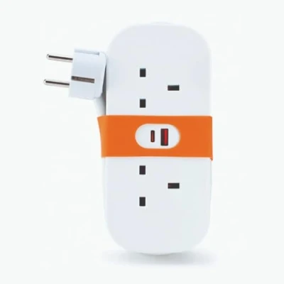 Image of STATUS UK to EU Travel Plug Adapter with USB A &amp; C Ports 2 Socket Extension Cable 1.4m Cord for European Outlets S2W1.4MUSBEU1PK4
