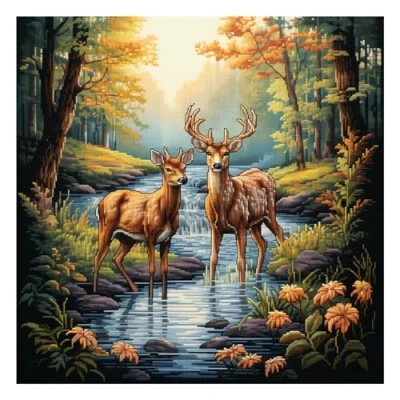 Image of Xinpinzhou Deer 11ct Cross Stitch, 11 Count Counted Stamped Pre Printed Stitch Embroidery Kits for Adults Beginners Starter Advanced Easy Crossstitch Animal Fawn Patterns Set 40 x cm