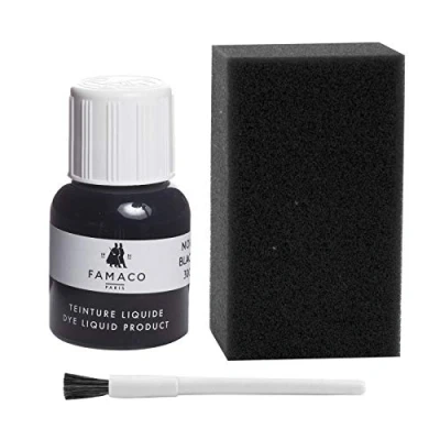 Image of Dye Design Paint for Leather and Faux Shoes, Trainers, with Sponge Brush, Famaco Liquid, 36 Colours Black