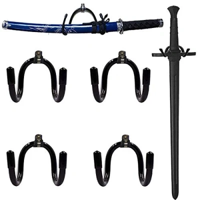 Image of AUXPhome 4 Pack Small Adjustable Ceramic Sword Wall Mount Stand Holder Hook Hanger for Sword, Dagger, Axe, Keyblade Universal, Flexible, Secure Versatile Usage