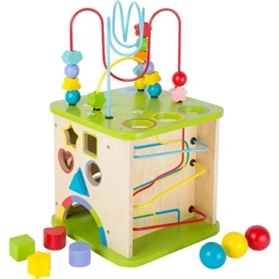 Image of small foot 10605 wooden motoric cube with five sides of fun, incl. loops and ball track