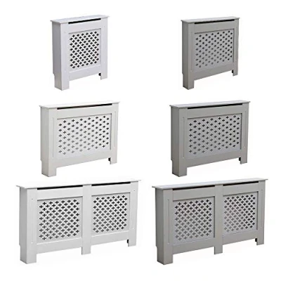 Image of AVC Designs Kensington Radiator Cover Modern MDF Wood White Grey Cross Pattern Living Room Bedroom Hallway Cabinet (Large Grey)