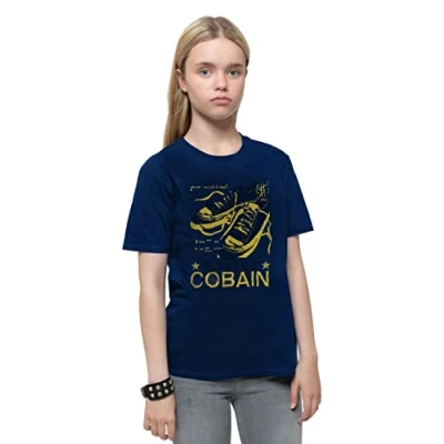 Image of Kurt Cobain Kids T Shirt Laces Wheel Logo Official Navy Blue (Ages 3 14 yrs) XS
