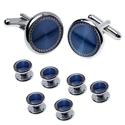 Image of Cufflinks for Men 8pcs Mens and Studs, Tuxedo Shirt Studs Set Wedding Valentines Festival Birthday Anniversary Graduation Gift (Blue Gold)