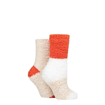 Image of Elle Ladies Fluffy and Cosy Blissful Bed Time Socks Pack of 2 Rust 4 8