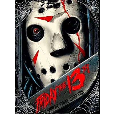 Image of Friday The 13th Jason Voorhees Metallic Black or Silver Art Print Classic Horror Movie Poster 8x12 Inches (30.5L x 20.3W cm) Retro Wall for Living Room Home Decor Gift