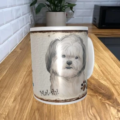 Image of Shawprint Limited MAL SHI Dog 11oz Coffee Mug My Dog&#039;s Rules Theme 981DRMUG