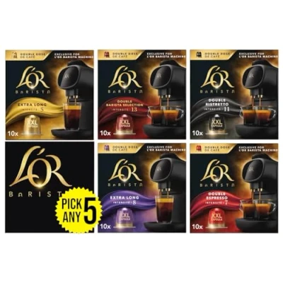 Image of L’OR Barista XXL Coffee Capsules Pick Any 5 packs from Blend Inc: L&#039;OR Extra Long Intensity 5, Double Selection, Ristretto, 8, Espresso.