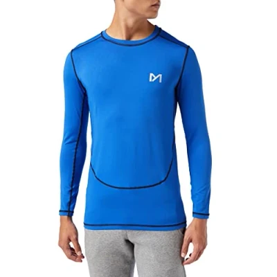 Image of MEETYOO Men&#039;s MenÂ’s Compression Base Layer Top Long Sleeve T shirt Sports Gear Fitness Tights for Running Gy Shirt, Blue, M UK
