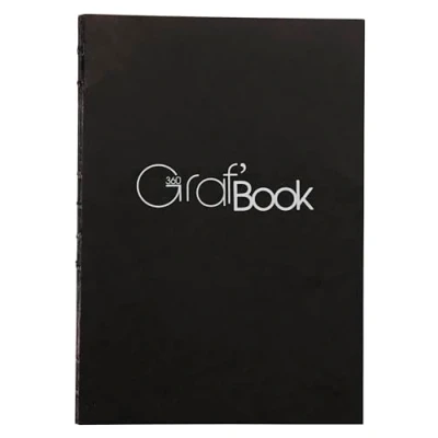 Image of Clairefontaine Ref 975801C Graf Book 360 Raw Binding (100 Sheets) A5 in Size, 100gsm Paper, Acid Free, pH Neutral, Portrait Orientation Black Cover
