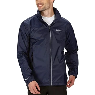 Image of Regatta Men&#039;s Lightweight Lyle IV Waterproof Packaway Jacket Moonlight Denim Tangerine Tango, Size: 3XL
