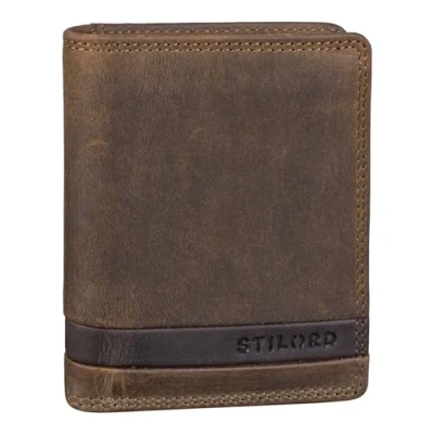 Image of STILORD &#039;Sander&#039; Mini Leather Wallet for Men Vintage Purse Small Classic Travel Credit Card Holder with RFID Blocker in Gift Box, Colour:Middle Brown