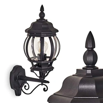 Image of Outdoor Wall lamp Lentua, Upwards, cast Aluminum in Black w. Plastic Discs, Light E27 Socket, Retro/Vintage for Terrace, Porch u. Yard, Without Bulbs