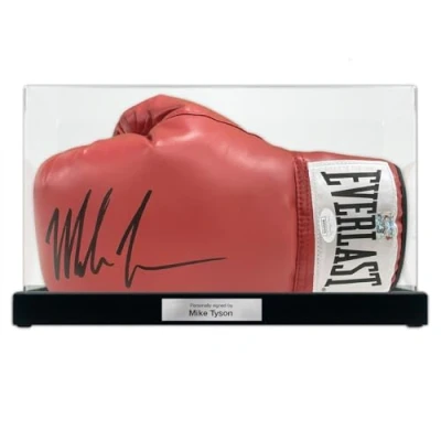 Image of Exclusive Memorabilia Mike Tyson Signed Red Boxing Glove. Display Case With Plaque