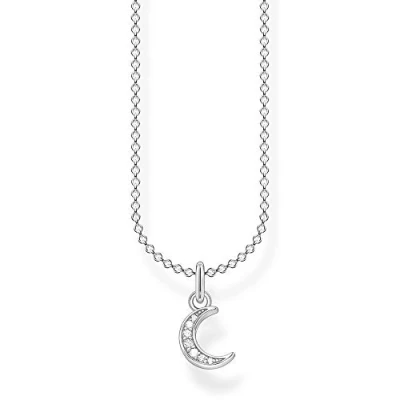 Image of Thomas Sabo 925 Sterling Silver Pave Moon Necklace of Length 38 45 cm