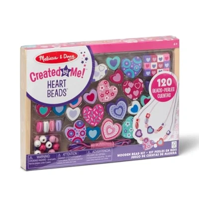 Image of Melissa &amp; Doug Sweet Hearts Craft Bead Set, Wooden Beads for Jewellery Making Kit, Arts and Crafts Kids Age 5, Friendship Bracelet Kit Girls or Boys, 4 Year Old Girl Gifts