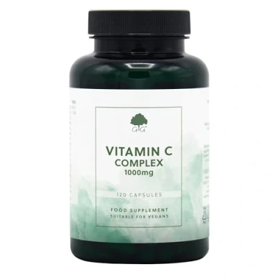 Image of High Strength Vitamin C Capsules 1000mg per Capsule 120 Vegan with Rosehip and Acerola G&amp;G Vitamins