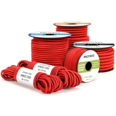 Image of Brotree Bungee Cord Elastic Shock 4mm x 20m Rope Heavy Duty for Trailer, Tarpaulin, Tent Pole, Kayak and Backpack Red
