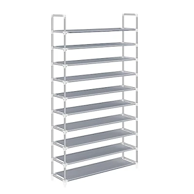 Image of SONGMICS 10 Tier Shoe Storage Organiser for up to 50 Pairs of Shoes Living Room Dressing Hallway Non Woven Fabric 100 x 29 175 cm Grey LSR10G