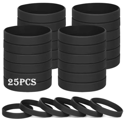 Image of HONTIUS silicone wristbands, 25PCS Black Rubber Wristbands Blank Wrist Bands Universal Wristband Set for Women Men Adult Sport