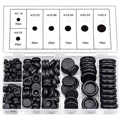 Image of Litensh 170PCS Rubber Grommet Kit 7 Sizes Firewall Hole Plug Electrical Wire Gasket for Auto Car and Cable, Black