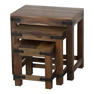 Image of Oak and Pine Online Classically Modern Indian Thakat Solid Rosewood Sheesham Nest Tables Living Room Furniture