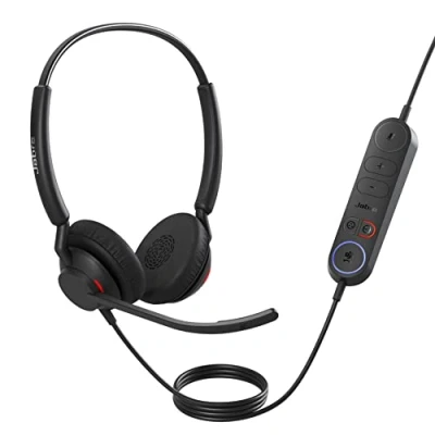 Image of Jabra Engage 40 Wired Stereo Headset with Inline Call Control, Noise Cancelling 2 Mic Technology, and USB C Cable works all leading Unified communications platforms such as Zoom, Unify Black