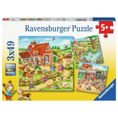 Image of Ravensburger 05249 Animals Holidays in The Country 3 x 49 Piece Puzzle for Children Aged 5 and Over, Multicoloured