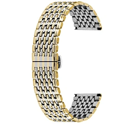 Image of Kai Tian Tapered Watch Straps Stainless Steel 20mm Band for Men Women Deployment Clasp Silver Gold