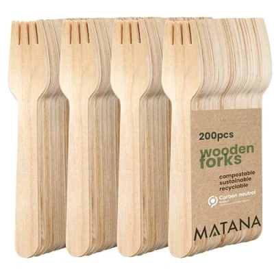 Image of MATANA 1000 Premium Eco Friendly Wooden Forks Biodegradable &amp; Compostable Cutlery