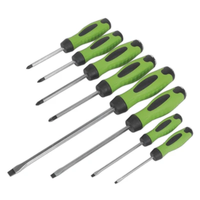 Image of Sealey Premier Screwdriver Set 8pc Hammer Thru Hi Vis Green