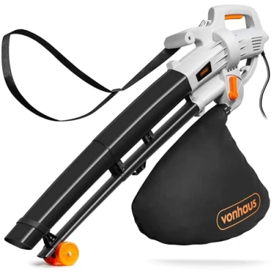 Image of VonHaus Leaf Blower and Vacuum 3000W Leaves Collector, Clear Gardens, Patios, Gutters, Driveways &amp; More Lightweight, 10m Cable, Shoulder Strap, Wheels, 35L Collection Bag 3 Year Warranty