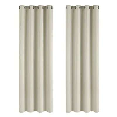 Image of Deconovo Ring Top Curtains Thermal Insulatde Blackout for Livingroon 46 x 72 Inch Light Beige 2 Panels