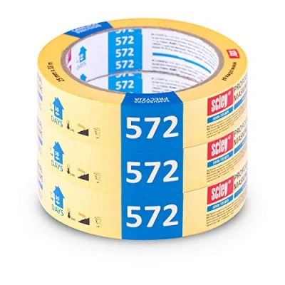 Image of Scley Masking Tape, Width 30 mm, Length 33 m, Pack of 3, Yellow, Adhesive Tape for Painting Work Series 572, A0300 720330