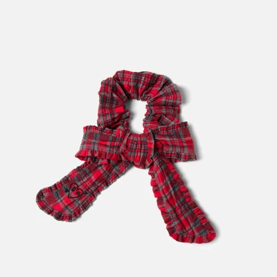 Image of Damson Madder Checked Cotton Bow Scrunchie