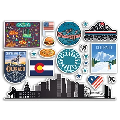 Image of A5 Sticker Sheet Colorado Landmarks Vinyl Stickers America States USA American Airport Stamps Skyline Flag Map Travel Holiday Scrapbooking City Luggage #79194