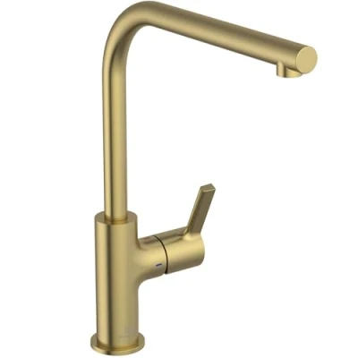 Image of Ideal Standard Taste, Single Lever Mixer for Kitchen Sink, Tubular L spout and Adjustable Dispensing, Brushed Gold