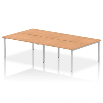 Image of Evolve B2B Silver Frame Bench Desk 1400 Oak (4 Pod) BE255