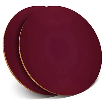Image of 2 x Round Coasters Dark Red Maroon Colour Cork Backed Home Kitchen Accessory Tea Coffee Mug Mat #21448
