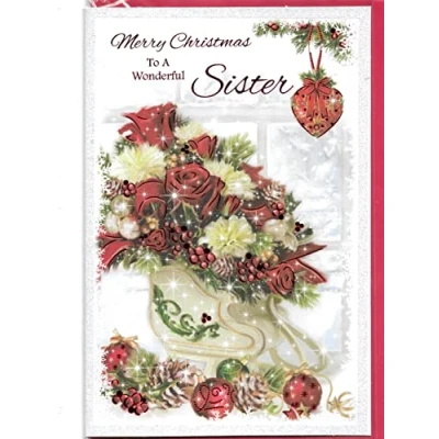 Image of Christmas Sentiments Card For Sister 23 x 15 Cm (9 6 inches) Merry To A Wonderful