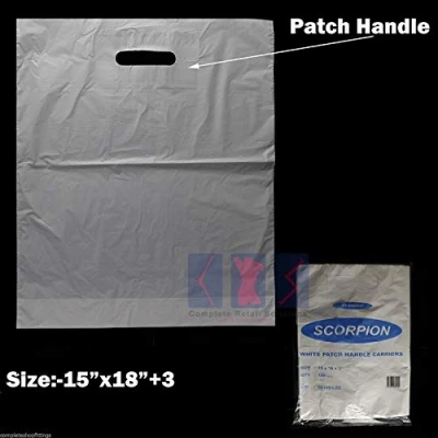 Image of 100XNew White Patch Handle Carrier Gift Retail Shopping Plastic Bags for Shop (15&quot; x 18&quot; + 3&quot;)