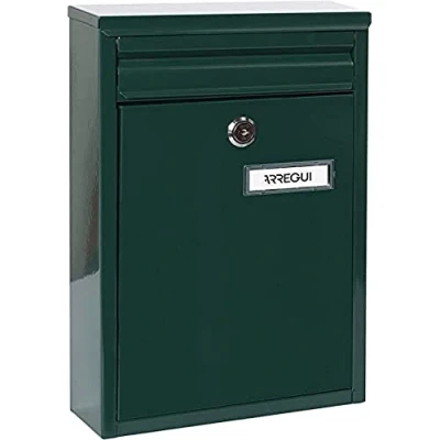 Image of ARREGUI Zaguán E5753 Galvanised Steel Letter Box Size S (DIN A5 Post) 32 x 22 8 cm, Wall Mounted Post for Outdoor Use, Waterproof, with Name Plate, Easy Assembly, Green