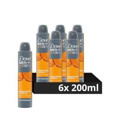 Image of Dove Men+Care Advanced Sandalwood + Vanilla anti Perspirant Aerosol Men&#039;s Deodorant Spray with ¼ moisturising cream for 72 hour sweat protection and bacterial odour control 6x 200 ml