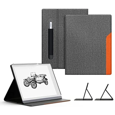 Image of Ayotu Book Folio Case for Remarkable 2 Paper Tablet 10.3&quot; 2020 Released, Premuin Fabric Smart Cover with Pen Pocket, Stable Folding Stand Design (Not 1), Gray &amp; Orange