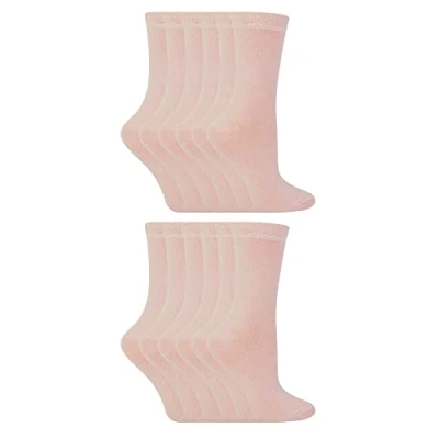 Image of 12 Pair Multipack Kids Cotton Colourful Casual Socks Sock Snob Plain Dress for Boys &amp; Girls (12 3, Light Pink)